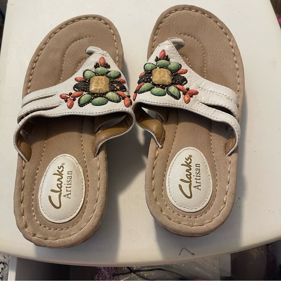 Clarks Sandals - White and Tan with Colorful Embellishments - Picture 5 of 11